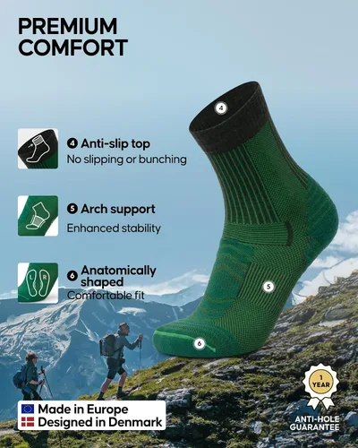Vista 3 de DANISH ENDURANCE Merino Wool Hiking Socks, Lightweight & Breathable Verde oscuro