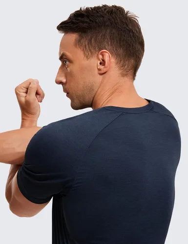 Vista 5 de CRZ YOGA Crewneck Workout Shirts for Men - Quick Dry Running Athletic T-Shirts Lightweight Basic Tops
