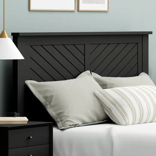 Vista 22 de ComfIQ Serene - Cabecero de panel de madera maciza con puntuación horizontal, tamaño individual, negro, fácil montaje, materiales de calidad
