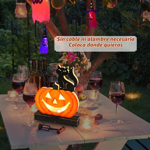 Vista 6 de Decoraciones de Halloween luces de calabaza para interiores, funciona con pilas, decoración de mesa de madera iluminada para decoración de Halloween