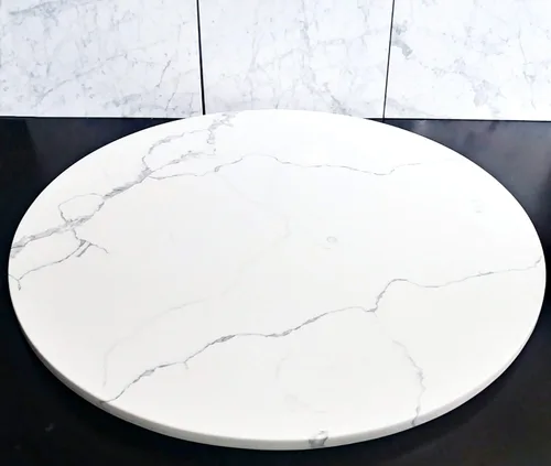 Vista 3 de Marble Quartz Lazy Susan Turntable Rotating Serving Tray Large Dining Table Centerpiece - 34 Inch