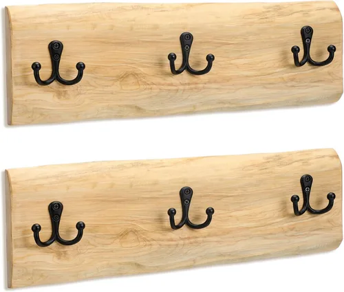 Vista 2 de Threehoney 2 percheros de madera para montaje en pared, estilo granja de 15.8 pulgadas con 3 ganchos, colgador de pared resistente para colgar