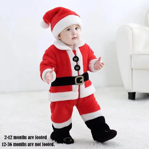 Vista 5 de OLLULL Disfraces de Papá Noel para bebé, 4 piezas, unisex, trajes de Navidad para niñas (2-6 meses)