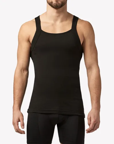 Vista 4 de papi Paquete de 3 camisetas sin mangas de algodón con cuello cuadrado para hombre, Negro, azul, rojo