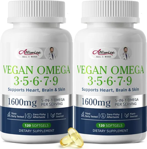 Vista 10 de Omega vegano 3 5 6 7 9 cápsulas blandas 1600 mg a base de plantas DHA EPA