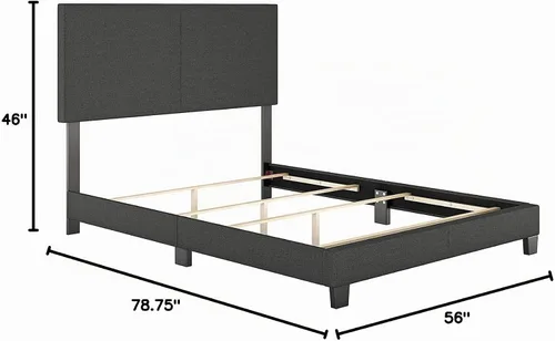 Vista 9 de Boyd Sleep Milan cama tapizada de tamaño completo con plataforma de lino negro, con cabecera ajustable - Se requiere somier o base calificados