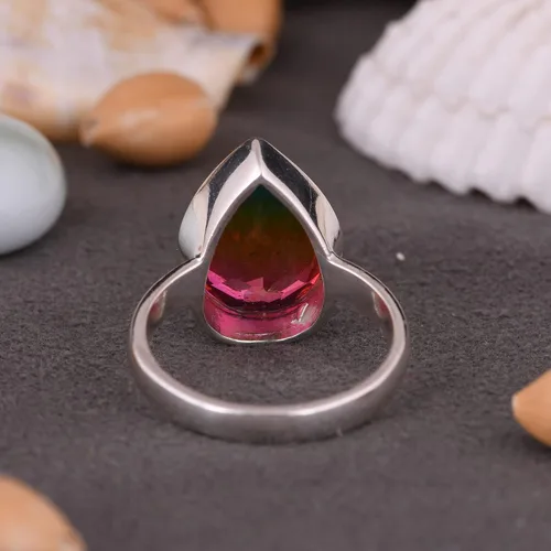 Vista 23 de PANOPLY Bio Pink Doublet Quartz Solid 925 Sterling Silver Ring for Women