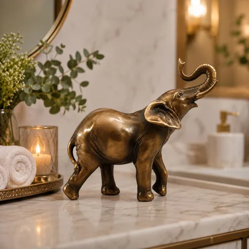 Vista 7 de Comfy Hour Estatua de elefante de 6.7 pulgadas con tronco arriba, figura decorativa de animales para escritorio de oficina en casa, escultura