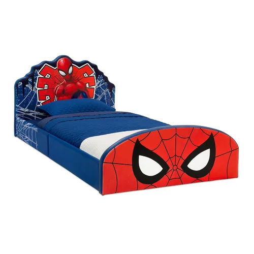 Vista 2 de Delta Children - Cama individual tapizada Marvel Spider-Man, rojo/azul y silla de espuma Marvel Spider-Man para niños, color rojo