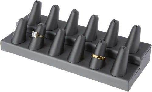 Vista 2 de Plymor Pantalla de dedo de anillo de 2 niveles de piel sintética gris, doce en base rectangular, 8.125 pulgadas de ancho x 3.25 pulgadas