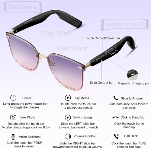 Vista 3 de Gafas Inteligentes para Mujeres IPX7 Impermeables Gafas AI con Traductor 150+ Idiomas Gafas Bluetooth con Altavoz, Auriculares de Oído Abierto