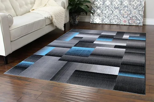 Vista 10 de Masada Rugs, Alfombra de Área Moderna Contemporánea, Azul Gris Negro (2 Pies X 3 Pies) Tapete