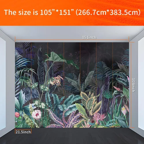 Vista 2 de Papel tapiz de bosque de selva de 151 x 105 pulgadas, papel tapiz autoadhesivo con estampado de flores tropicales de palmeras tropicales