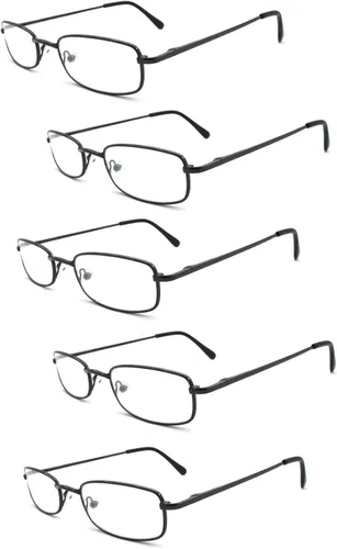 Vista 10 de 5 pares de lentes de lectura rectangulares de metal para hombres y mujeres, multicolor café