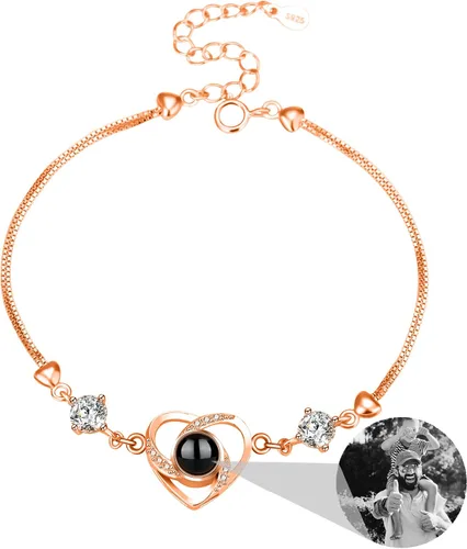 Vista 35 de Godchoices Pulsera de fotos personalizada, pulsera de proyección de fotos con imagen en el interior, collar con texto en inglés "I Love You