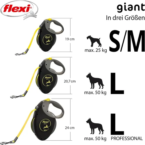 Vista 3 de Flexi - Correa retráctil clásica para perros, mediana, negro neón