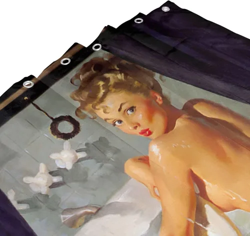 Vista 4 de FUNNY KIDS' HOME Cortinas de ducha retro con pin up para baño, pintura al óleo, arte de lienzo, decoración de baño, sexy dama bañándose