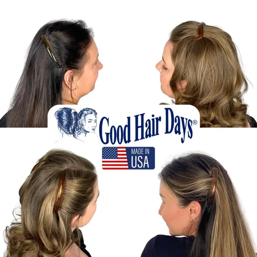 Vista 3 de Good Hair Days Peines laterales de Estados Unidos, 2 peines curvados grandes para el pelo de concha de tortuga para mujeres, giro francés, peinado