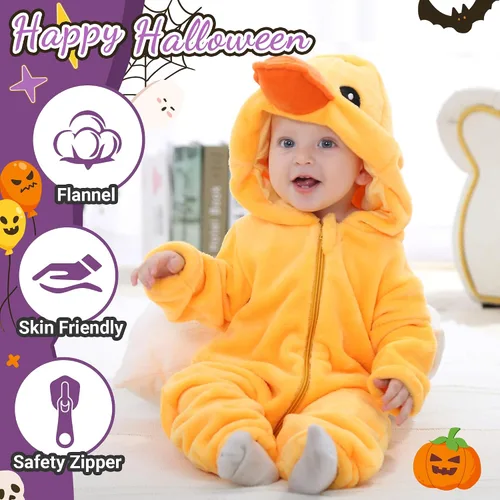 Vista 2 de Disfraz unisex de animal para bebé, con capucha, mameluco para cosplay Amarillo pato
