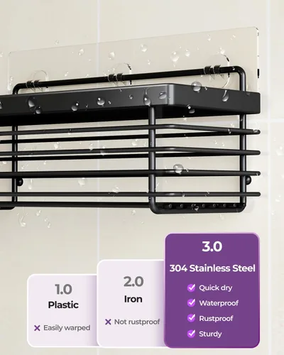 Vista 2 de ODesign Organizador de ducha de acero inoxidable SUS304, 3 unidades, sin taladrar, estante de baño, montado en la pared, organizador adhesivo