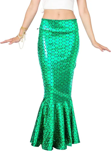 Vista 3 de Spooktacular Creations Disfraz de falda de sirena brillante con holograma metálico para adultos, juego de rol