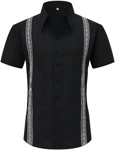 Vista 2 de Eymitory Camisas de guayabera cubana para hombre, de algodón, ajuste relajado, de lino, manga corta, camisa de playa, con botones