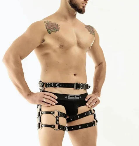 Vista 3 de ALLOVME Men Body Chest Belt for Men Adjustable Leather Belts with Buckles Rave Costume Sexy Punk Chest Belt Clubwear Costume