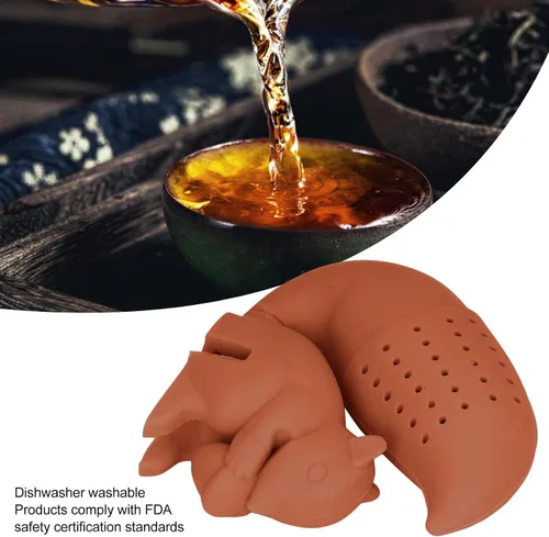 Vista 3 de Infusor de té en forma de ardilla, colador de silicona reutilizable para té o café de hojas sueltas