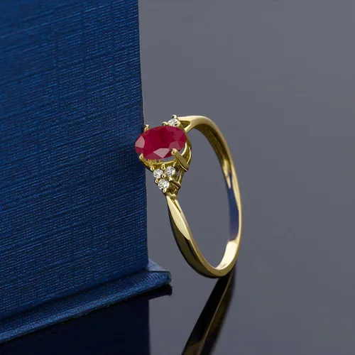 Vista 3 de Gem Stone King Anillo de compromiso de oro amarillo de 14 quilates con rubí rojo y diamantes para mujer piedra natal ovalada de 060 quilates