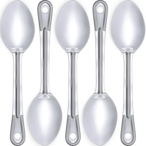 Vista 17 de Cuchara de servir súper fuerte, ergonómica de 11 pulgadas, paquete de 3 cucharas grandes de acero inoxidable para cocinar, hornear, revolver