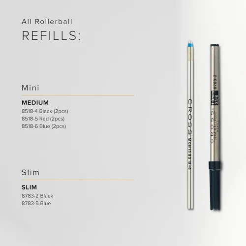 Vista 8 de Cross Recambio de mini bolígrafo, punta media, paquete de 2, tinta negra Replacement Pen Refill for Consistent Ink Flow, Smear-Resistant