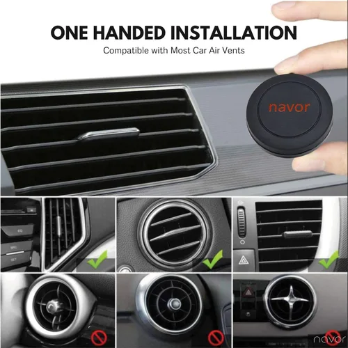 Vista 3 de Navor Soporte magnético universal para automóvil con ventilación de aire en color negro para iPhones y dispositivos Android