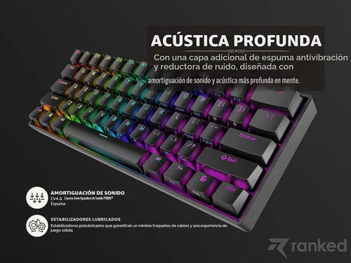 Vista 5 de Ranked S60 Supernova 60% Factor de Forma Teclado Mecánico de Gaming con Intercambio en Caliente 61 Teclas Retroiluminado LED RGB Multicolor