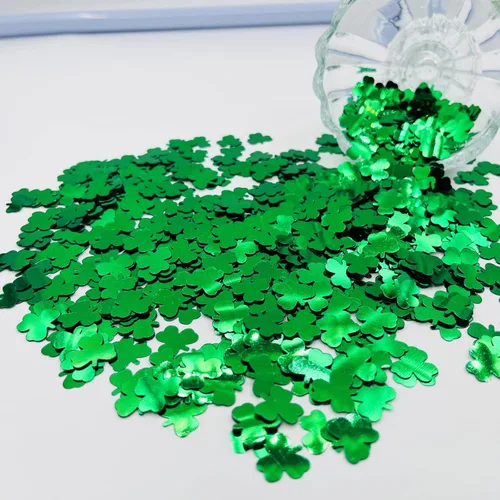 Vista 3 de Miles de piezas de confeti verde con purpurina para el día de San Patricio, trébol de la suerte, recortes de trébol con purpurina irlandesa