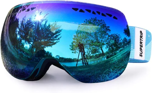Vista 9 de Supertrip Gafas de esquí profesionales para hombres y mujeres, doble lente antivaho grandes esféricos, unisex, multicolor, gafas de nieve