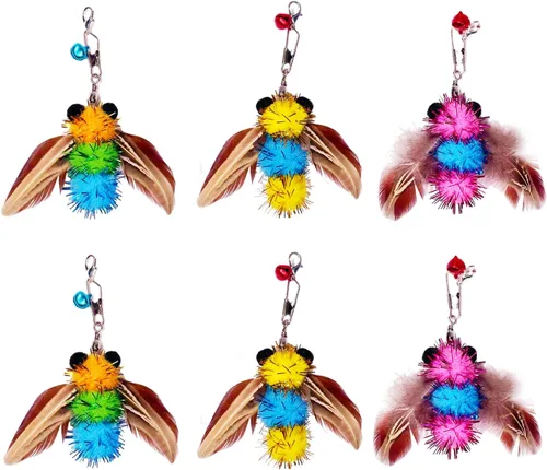 Vista 7 de 10 piezas de repuesto de plumas para gato, varita de repuesto para gatos con clip y campana extraíble, juguetes de plumas para gatos