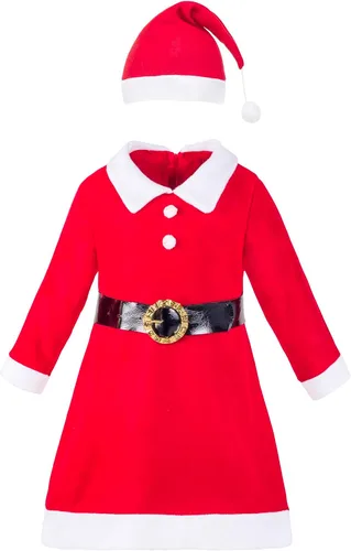 Vista 2 de Lilax Vestido de Navidad para niñas pequeñas, disfraz de fiesta de Papá Noel rojo con cinturón, Negro