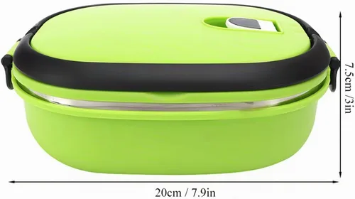 Vista 8 de Lonchera con aislamiento de acero inoxidable, contenedor de alimentos para picnic al aire libre, cuadrado verde, doble capa (1 nivel)