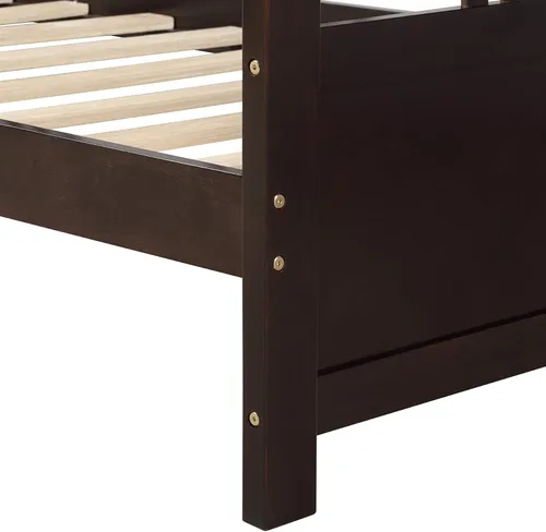 Vista 7 de P PURLOVE Sofá cama individual de madera con rieles, cama individual, listones de madera que soportan la vida moderna, individual, espresso