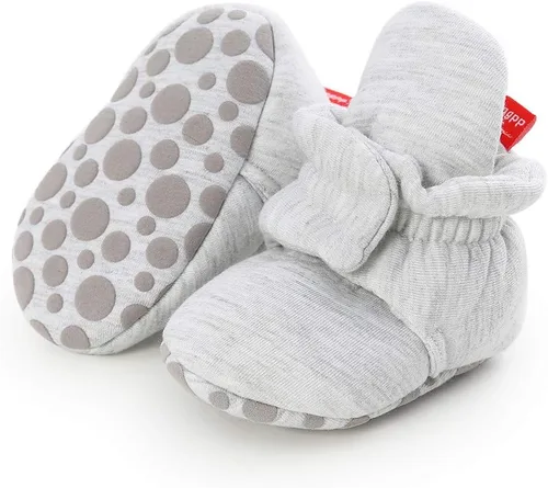 Vista 32 de Botines de forro polar para bebés, niños y niñas, pantuflas antideslizantes con agarre suave, zapatos de calcetín para recién nacidos, cuna