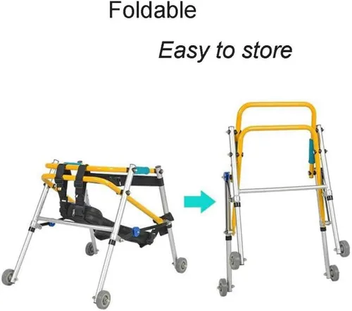 Vista 3 de Caminador ligero plegable de cuatro ruedas con asiento acolchado para niños pequeños, niños, adolescentes con necesidades especiales, parálisis