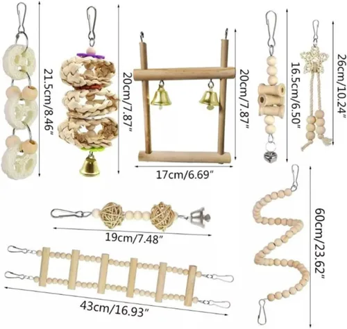 Vista 2 de Bird Ladder Chewing Toy Set with Wooden Beads, 8 Pieces