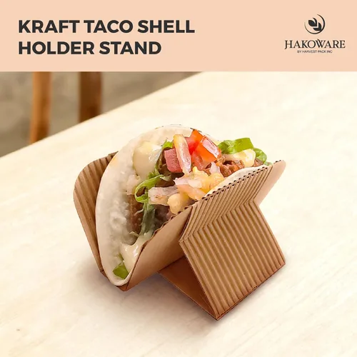Vista 5 de Harvest Pack - 200 bandejas desechables para tacos, soporte de papel kraft resistente, platos ecológicos para servir alimentos para martes de tacos