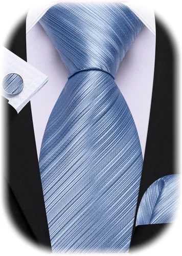 Vista 29 de Barry.Wang Juego de corbatas para hombre, corbata de seda a rayas, tejido a cuadros, gemelos formales, negocios, boda