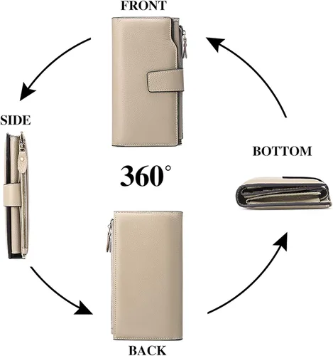 Vista 4 de SENDEFN - Cartera de cuero para mujer, portatarjetas con bloqueo RFID, monedero para mujer con cierre