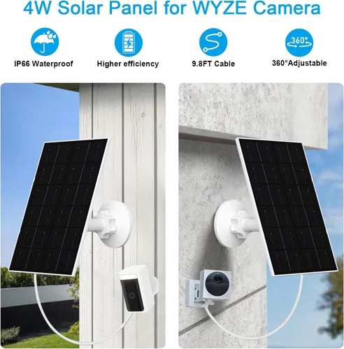 Vista 3 de FUTUREZEN Panel solar de 4 W para cámaras WYZE, cargador solar USB-C y micro USB, compatible con WYZE Cam Pro, cámara exterior V1/V2, cable de 9.8