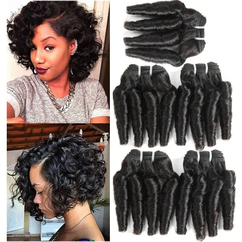 Vista 14 de Molefi Extensiones de cabello humano brasileño Funmi rizado, 4 paquetes de extensiones de cabello humano negro, extensiones de cabello corto rizado