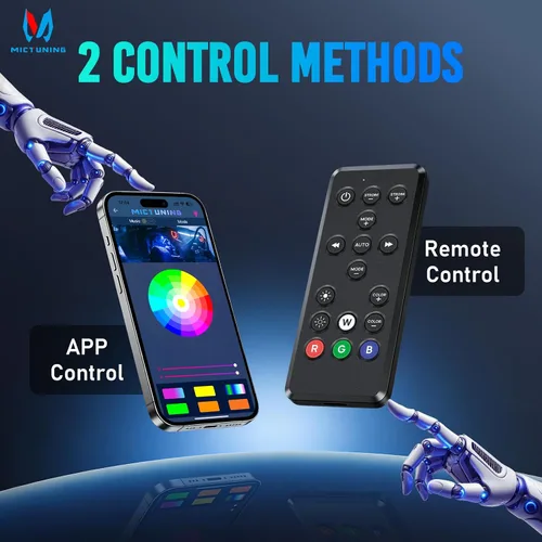 Vista 2 de MICTUNING Q1 RGBW Luces LED Rock, 4 Módulos de Color Puro Underglow Neón Iluminación Multicolor con Kit de Interruptor de Cableado, Controlador