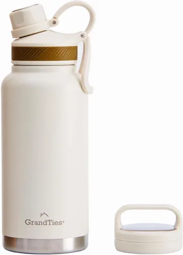 Vista 21 de GrandTies Botellas de agua deportivas de acero inoxidable con 2 tapas – Boca ancha aislada al vacío reutilizable a prueba de fugas sin BPA, Cantín