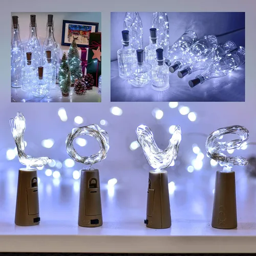 Vista 2 de osteplus Luces para botellas de vino con corcho, paquete de 10 con 12 baterías de repuesto Mini luces de hadas con cadena de luces operadas